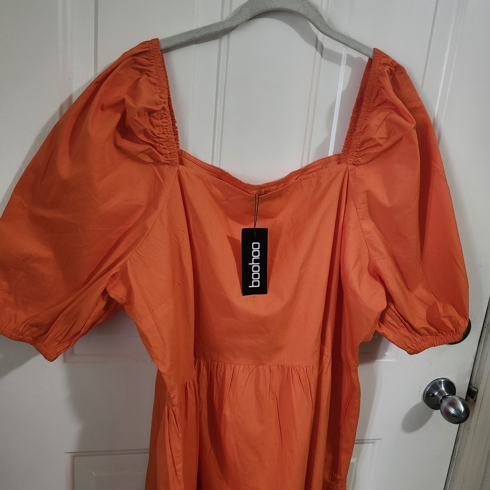 Boohoo Orange Puff Sleeve Dress
